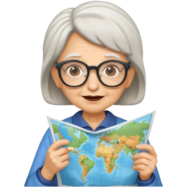 tourist old woman with glasses holding map emoji