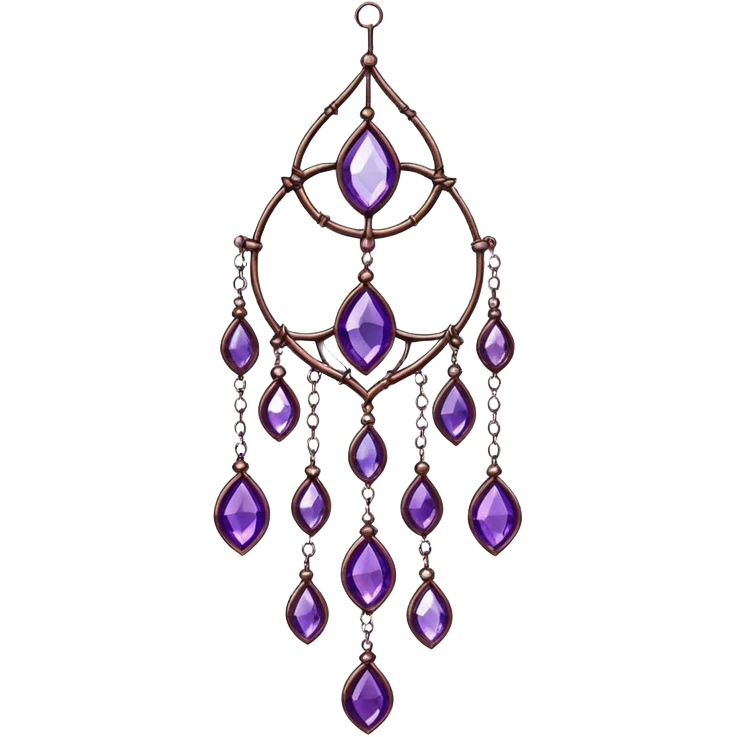 Hanging colorful suncatcher, threads with shiny sparkly amethyst gemstones,  emoji