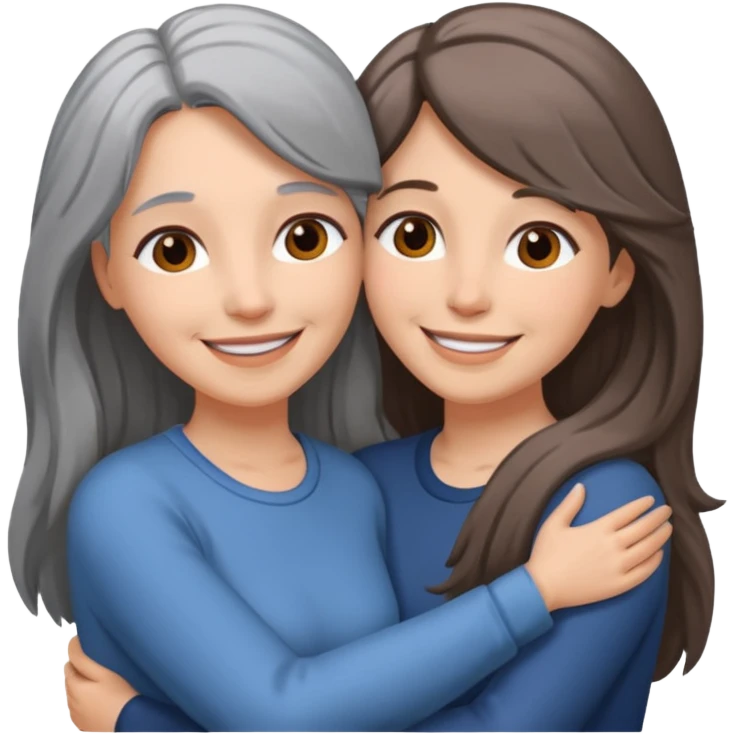 2 Frauen, die sich umarmen, davon 1 grauhaarig, 1 braunhaarig, lange Haare emoji