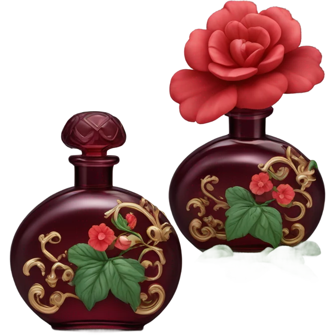 Dark red vintage French style perfume bottle with red begonias emoji