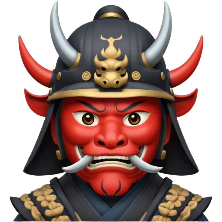 Samurai with helmet and an oni mask covering their mouth but you can see their eyes emoji