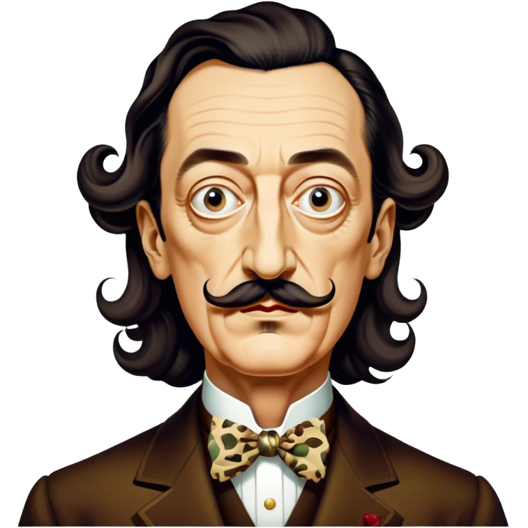 Cinematic Realistic portrait of Salvador Dalí, depicted as a surrealist artist with eccentric, expressive features and his iconic mustache, rendered with vibrant, imaginative lighting and richly detailed period attire that capture his avant-garde essence. emoji