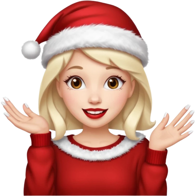 Sassy, cunty, girly Santa with big lips, fake nails, and a sweater, and a santa hat emoji