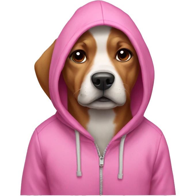 A dog wearing a pink hoodie  emoji