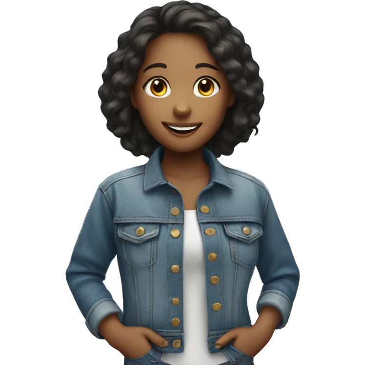smiling girl in denim jacket emoji