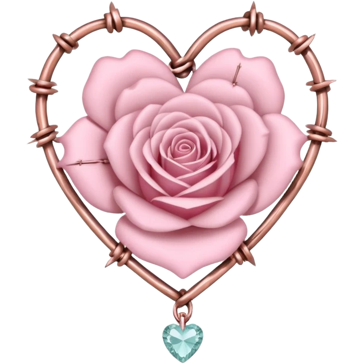 Metal Rose-gold heart shape barb wires and with chains and crystals and pastel pink roses adorning it emoji