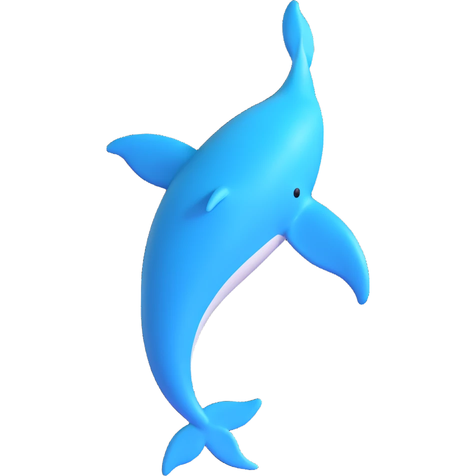 cartoonish and playful 3D dolphin's tail with exaggerated features emoji