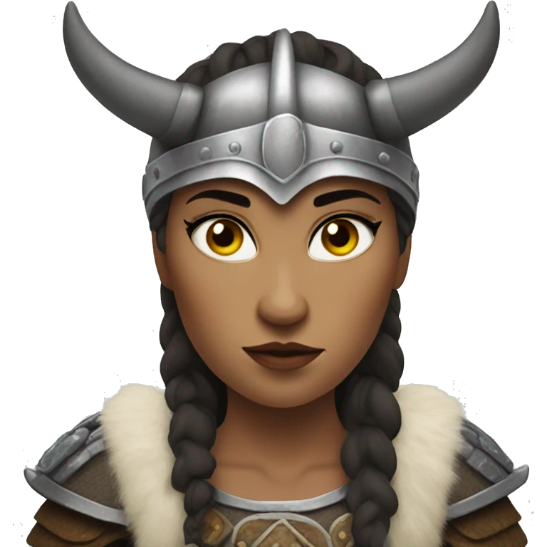Viking woman with dark hair and viking horns on helmet and looks like Brunhilda emoji