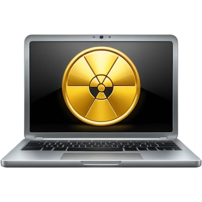 Laptop with radiation symbol and AI emoji
