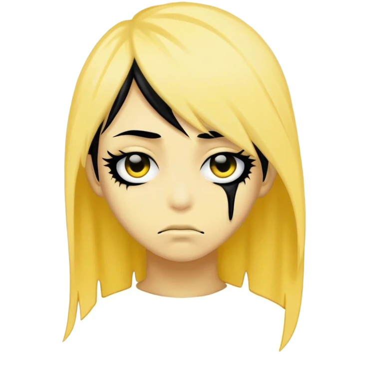 yellow face with black hair draping over one eye emo emoji