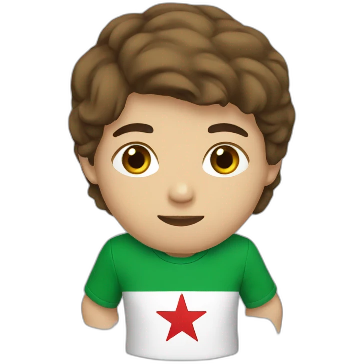 A person with brown hair with a Algeria T-shirt emoji
