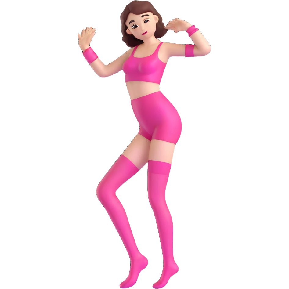 Minimalistic stylized girl figure in transparent glass style with pink gradient, adjusting pink stockings emoji
