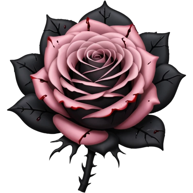 A pitch-dark obsidian-black dark gloomy gothic edgy dusky rose with a black stem, it has blood splatter on it  emoji