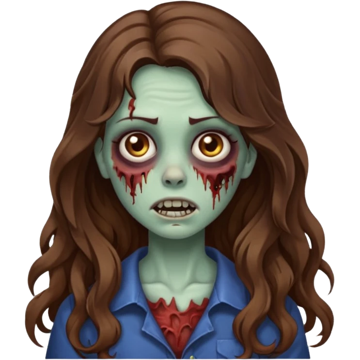 Zombie girl with wavy long brown hair emoji emoji
