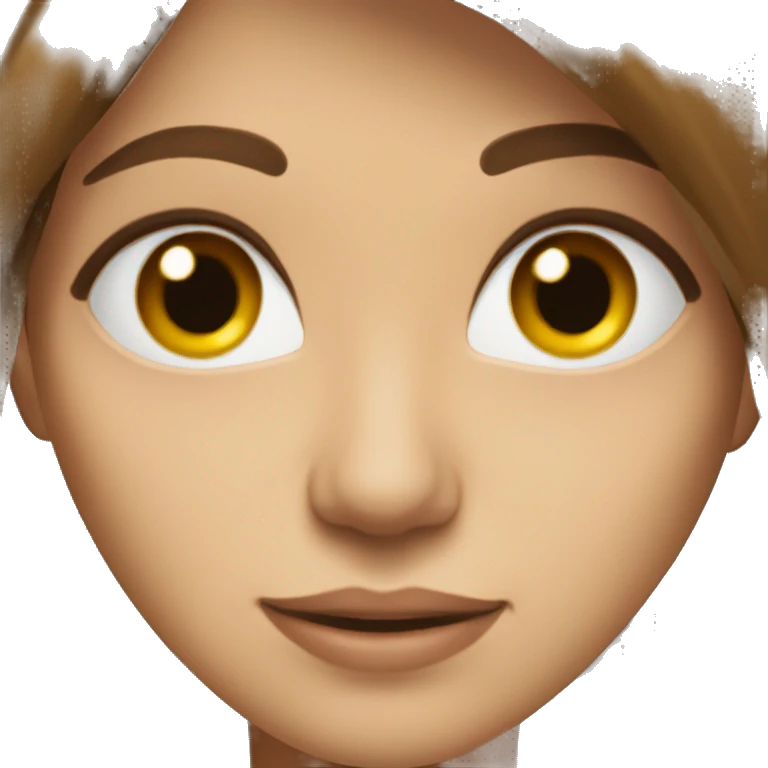 brown haired woman with long hair brown eyes showing a hear emoji