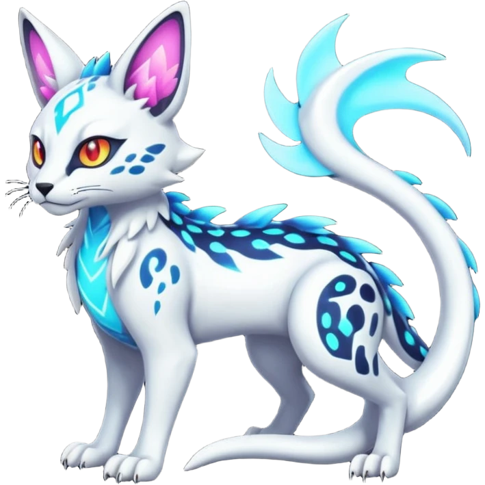 Neon Vibrant Pulsating Trail-glowing Chromatic Trico-Serval-Absol-Silvally-Dragon-Snake-fusion-hybrid emoji