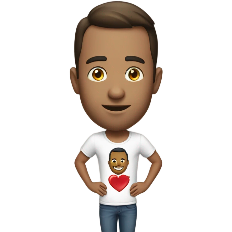 A man wearing a shirt that says iHeart Christina emoji