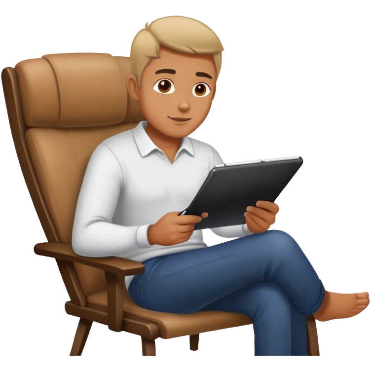 A man sits in a chair and draws emoji