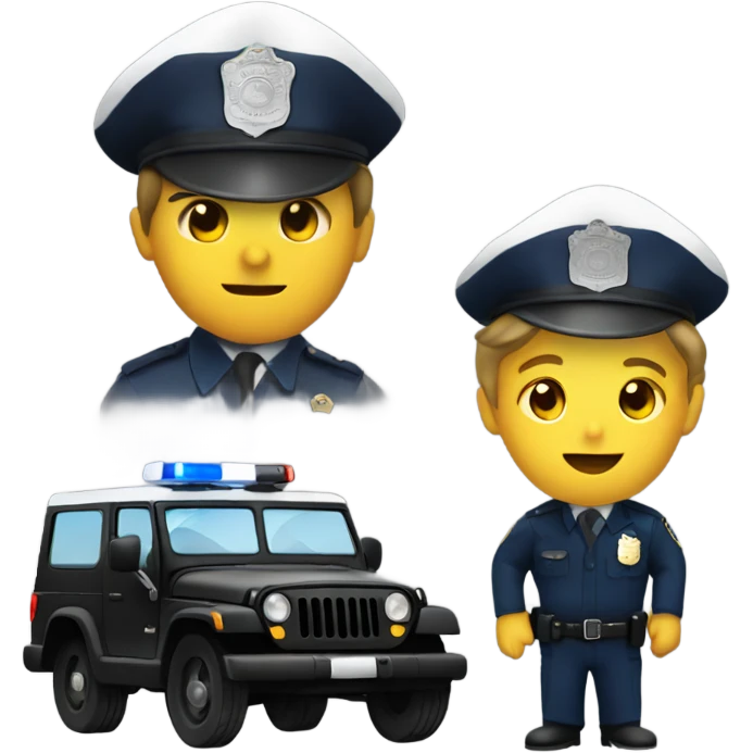 police officer in front of broken jeep emoji