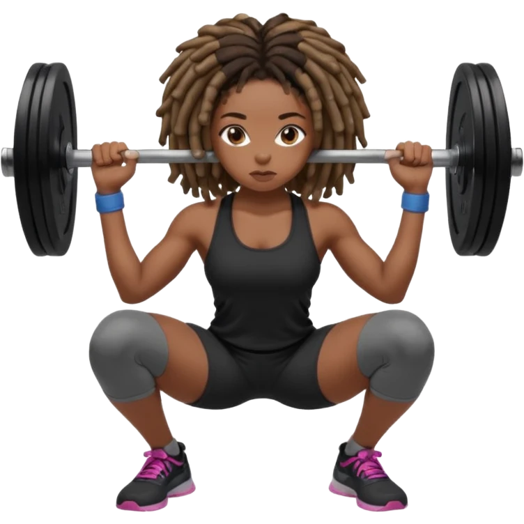 Black girl with locs squatting a barbell emoji