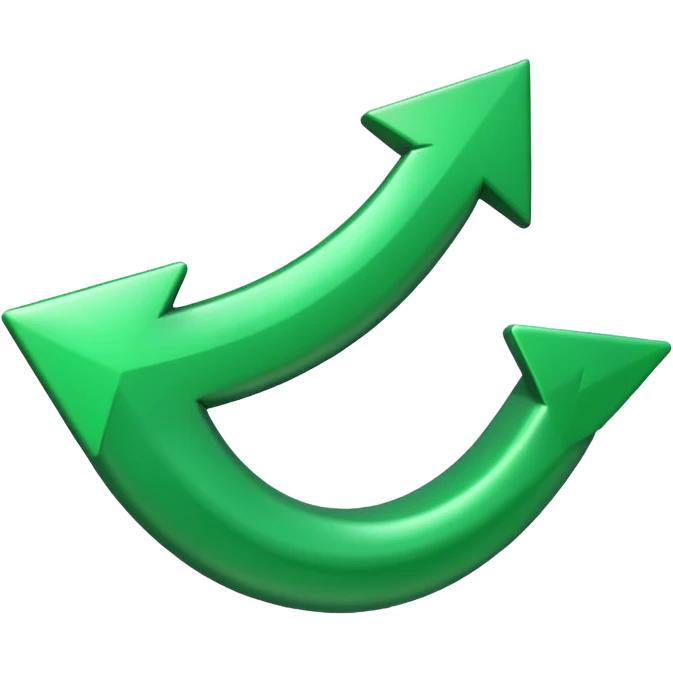 iOS-style 3D emoji: a glossy green arrow curving upward emoji