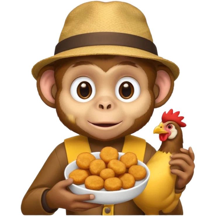 Monkey with a hat and chicken nuggets emoji