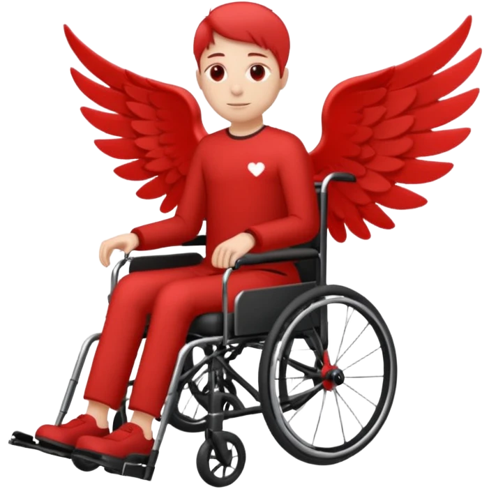 "Red silhouette of a person in a wheelchair with a wing on the left shoulder, clean lines, minimalist emoji" emoji