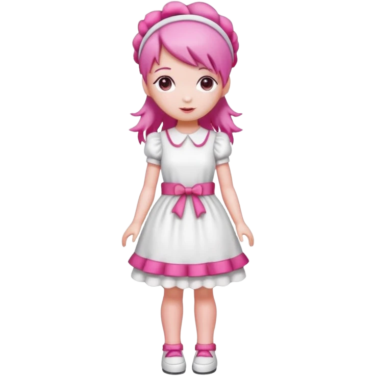 Isolated detaile illustration modern raspberry torte doll figurine full body with pink hair and a pink hairband standing emoji