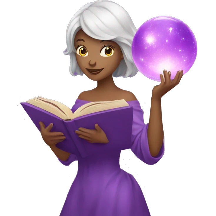 woman with magic book and purple magic sphere emoji