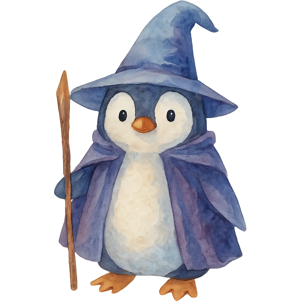 watercolor style penguin wizard emoji