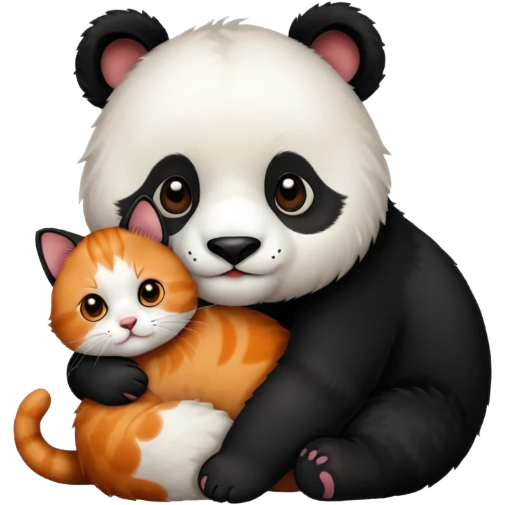Panda hugging a  cat with half its face ginger and the other half black emoji