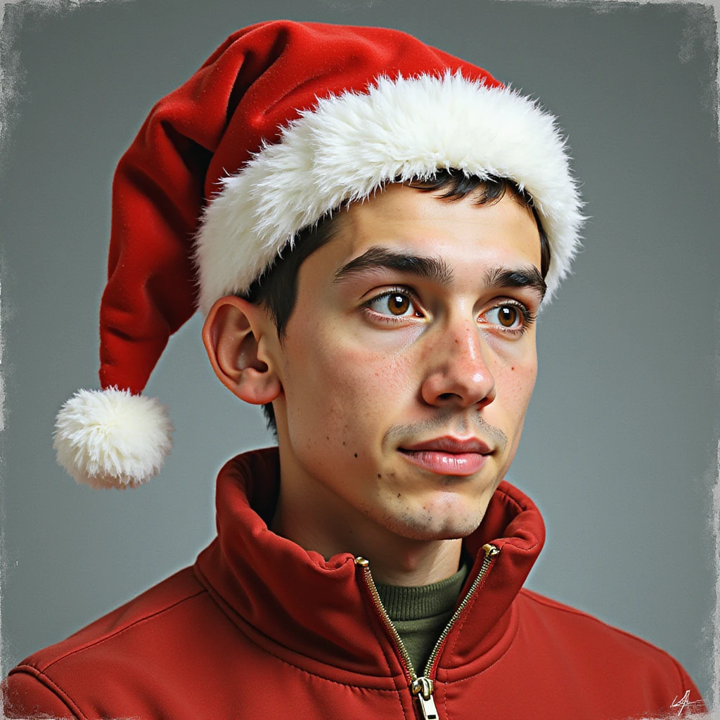 Ángel Di María wearing a Christmas hat, realistic illustration style, transparent background emoji