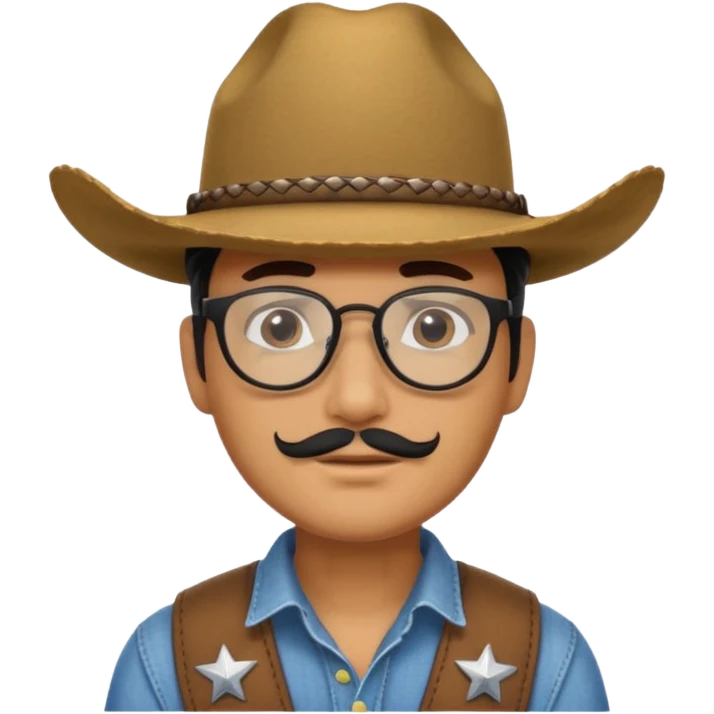 Man wearing a cow boy hat with black glasses and a chin strap   emoji