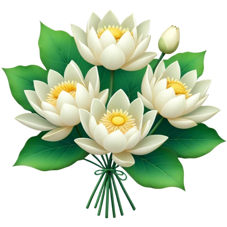 bouquet white lotus,stem, leaf emoji
