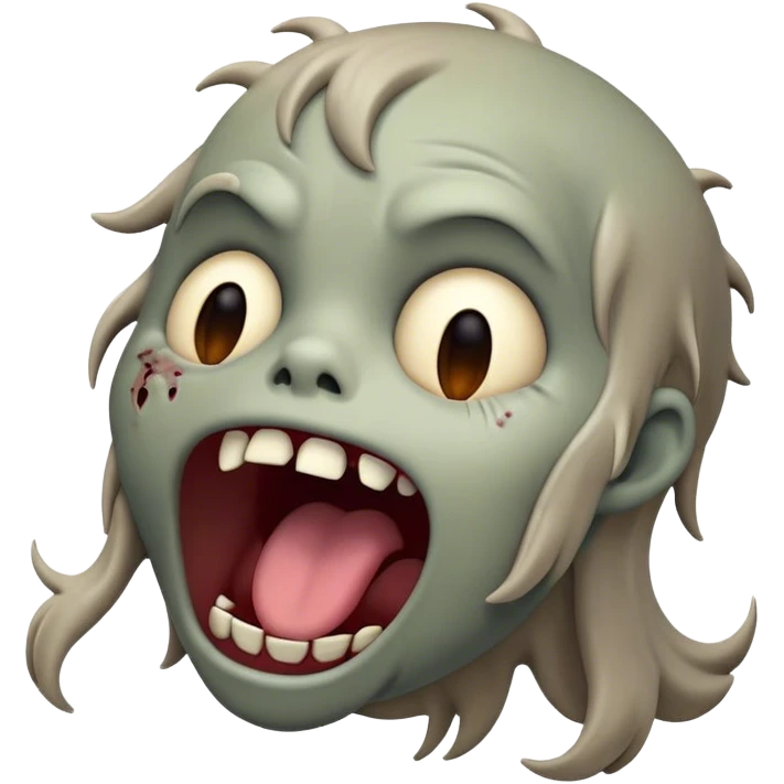 Cinematic Cute Yawning Zombie Portrait Emoji, with a delightfully quirky, slightly disheveled face in muted ashen tones, head tilted back in a big, funny yawn that reveals quirky stitches and playful gaps, simplified yet irresistibly charming, highly detailed with a soft, eerie glowing outline capturing the sleepy, offbeat vibe of a zombie taking a nap! emoji