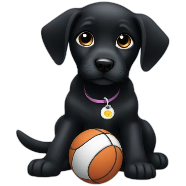 black puppy with ball emoji