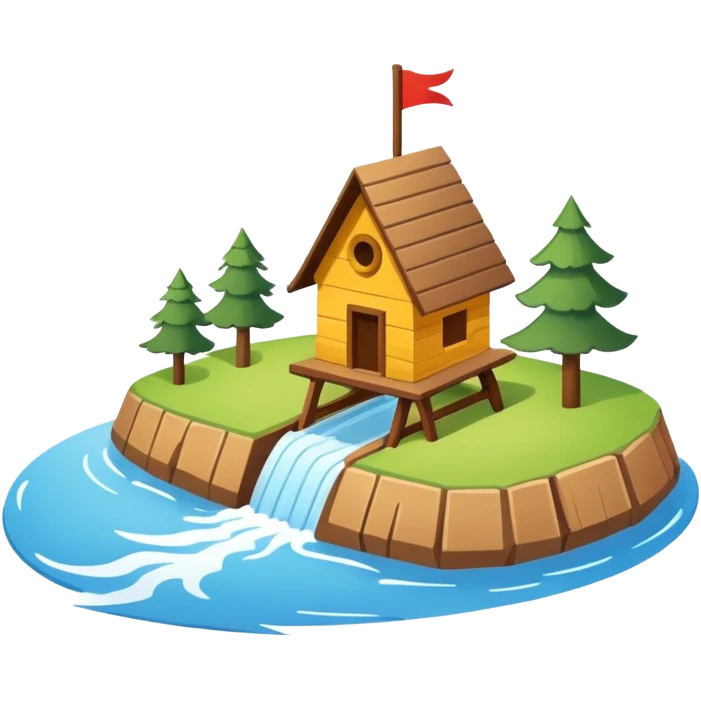 Emoji-style illustration of a guide vane / river training structure (Lenkbuhne), flat vector look, bold outlines, minimal details, no background emoji