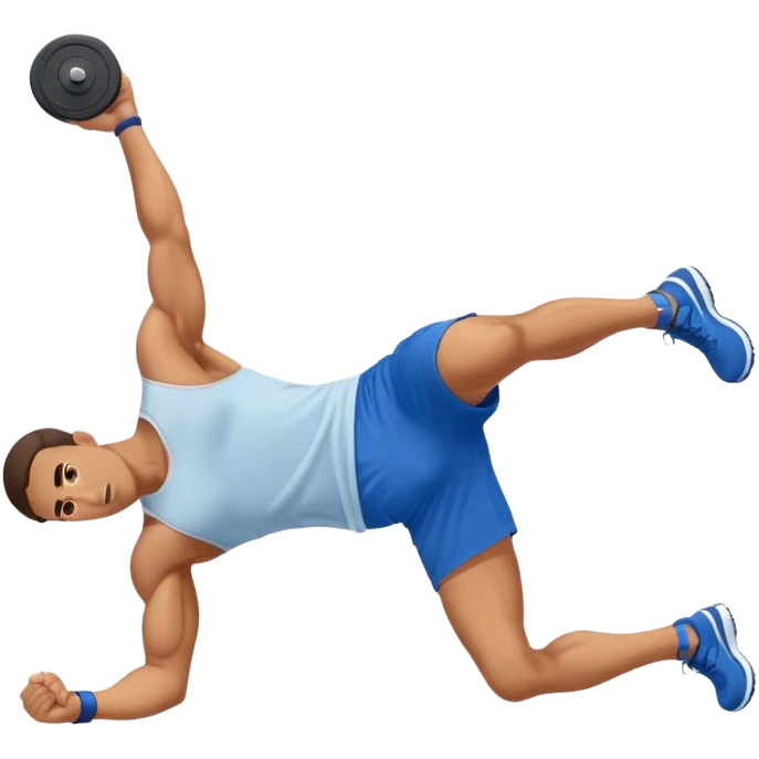 side-view of guy in blue shorts doing decline crunches emoji