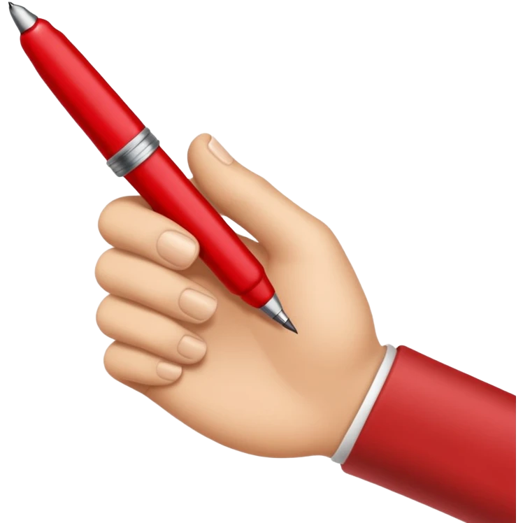 рука телесного цвета пишет красной ручкой emoji