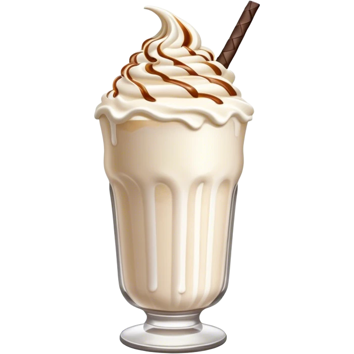 Cinematic Realistic Milkshake Drink Emoji, depicted as a thick, creamy milkshake with a swirl of whipped cream rendered with rich textures and inviting, nostalgic lighting. emoji