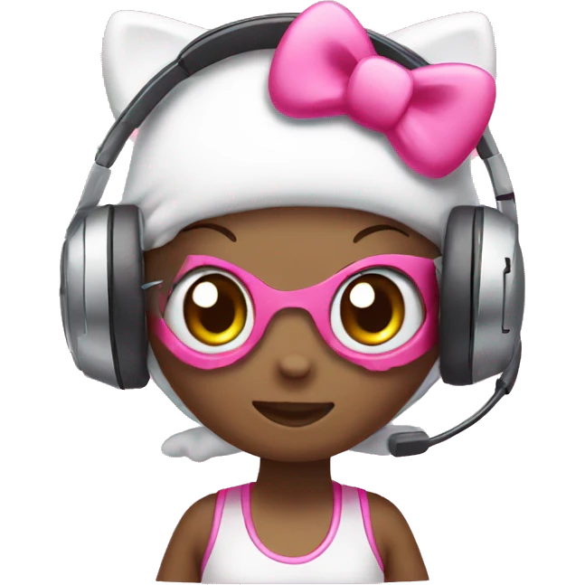 hello kitty with pink gaming headset emoji