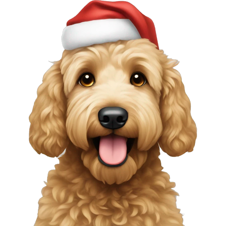 Goldendoodle with a Santa hat emoji