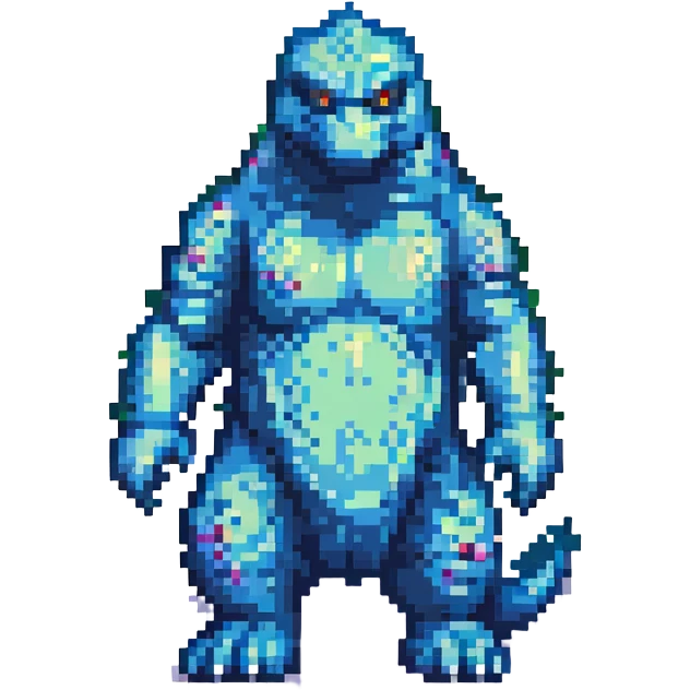 Godzilla, pixel art style, classic monster, detailed pixel design emoji