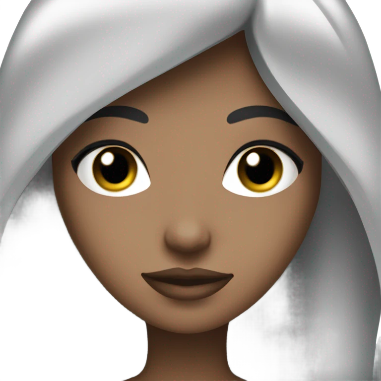 Caucasian female with black to silver ombré hair with big breast emoji