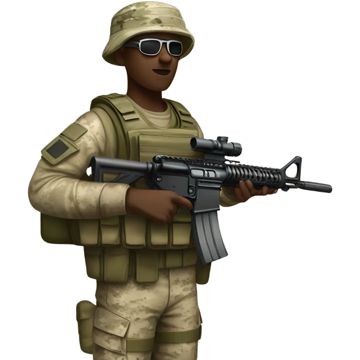 recon marine with M16 rifle and soft camo hat and radio emoji
