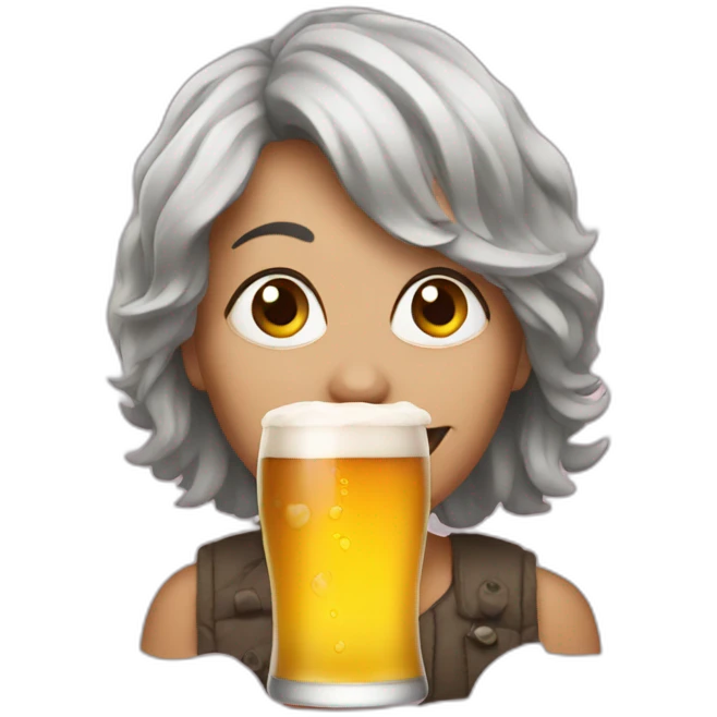 crazy woman with beer emoji
