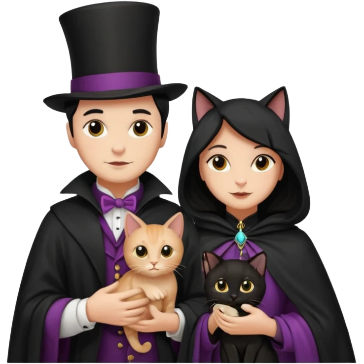 magician couple and their pet cat emoji