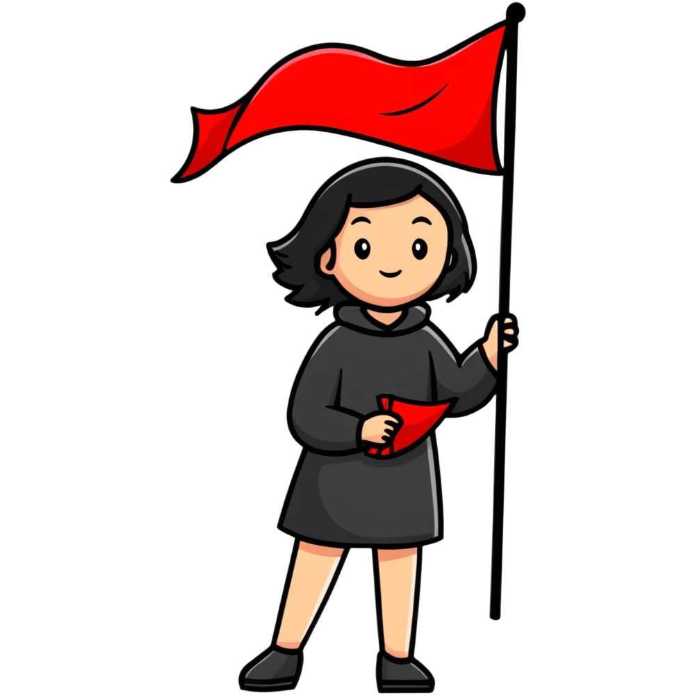 woman with red flag emoji