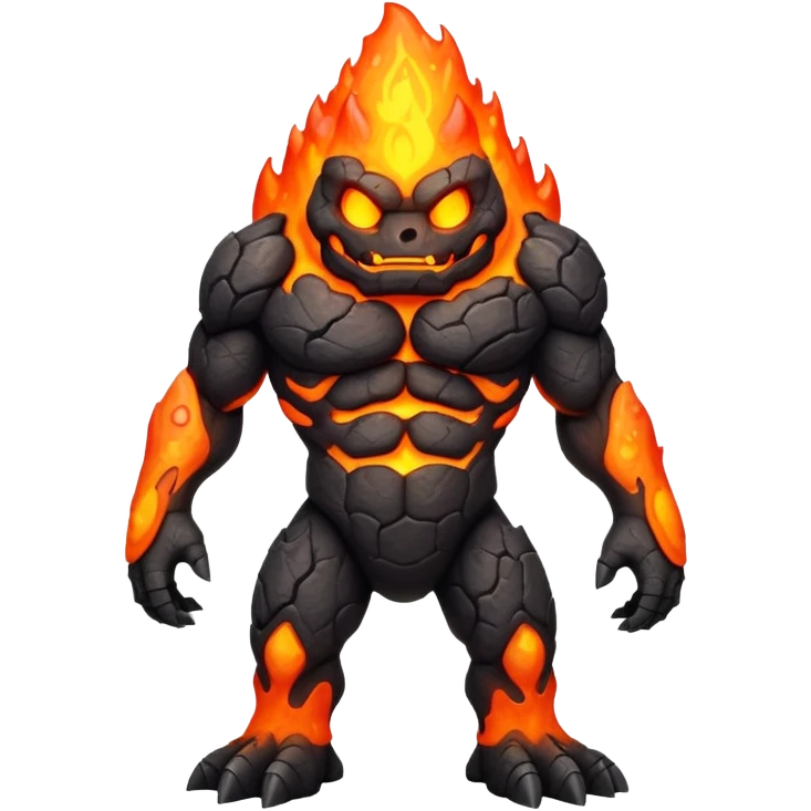 a mystical fast lava creature without arms with molten lava on its head and some rocky shoulders, full body emoji