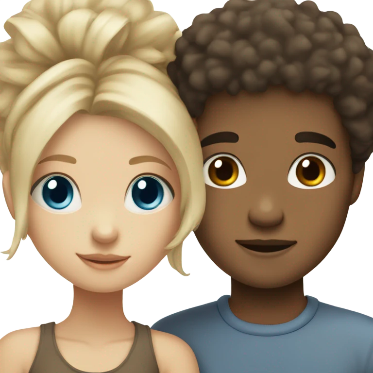 blonde hair blue eyed girl and mixed boy with afro/brown eyes hugging  emoji